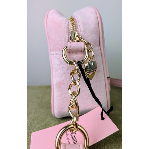 NEW Juicy Couture Pink Diamond Heritage Crossbody Bag Velour Embroidered Heart - Picture 2 of 7